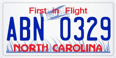 NC license plate ABN0329