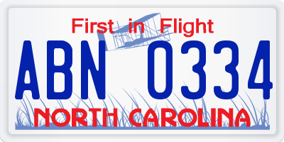 NC license plate ABN0334