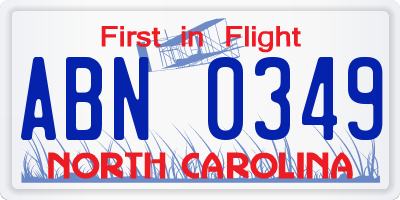 NC license plate ABN0349