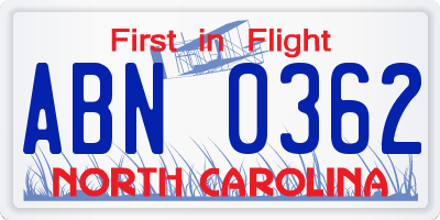 NC license plate ABN0362