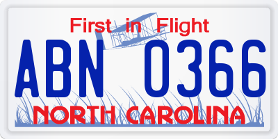 NC license plate ABN0366