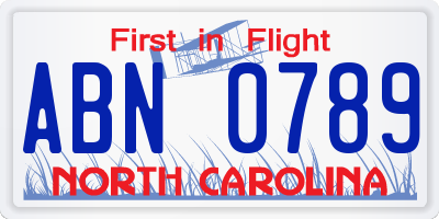 NC license plate ABN0789