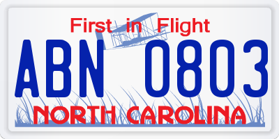 NC license plate ABN0803