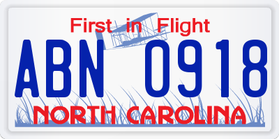 NC license plate ABN0918