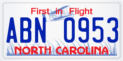 NC license plate ABN0953