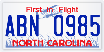 NC license plate ABN0985