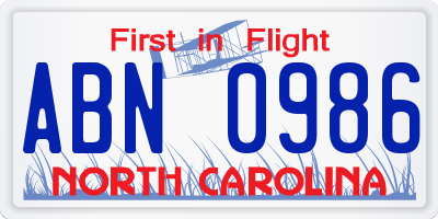 NC license plate ABN0986