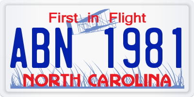 NC license plate ABN1981