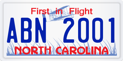 NC license plate ABN2001