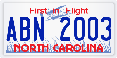 NC license plate ABN2003