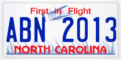 NC license plate ABN2013