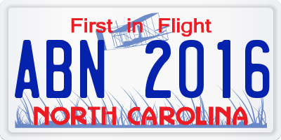 NC license plate ABN2016