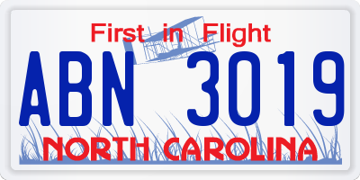 NC license plate ABN3019