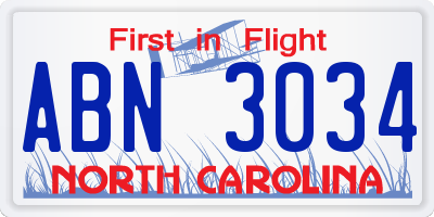 NC license plate ABN3034