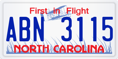 NC license plate ABN3115