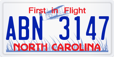 NC license plate ABN3147