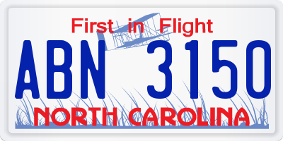 NC license plate ABN3150