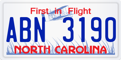 NC license plate ABN3190