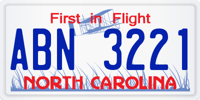 NC license plate ABN3221