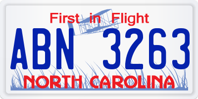 NC license plate ABN3263