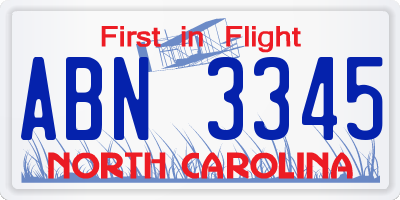 NC license plate ABN3345
