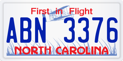 NC license plate ABN3376