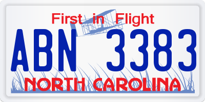 NC license plate ABN3383