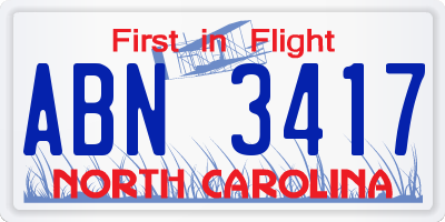 NC license plate ABN3417
