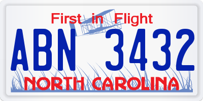 NC license plate ABN3432
