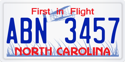 NC license plate ABN3457
