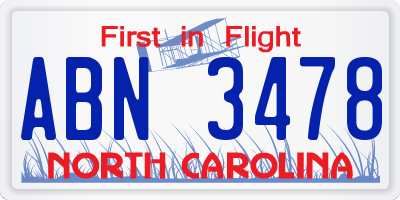 NC license plate ABN3478