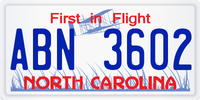 NC license plate ABN3602