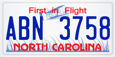 NC license plate ABN3758