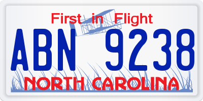 NC license plate ABN9238