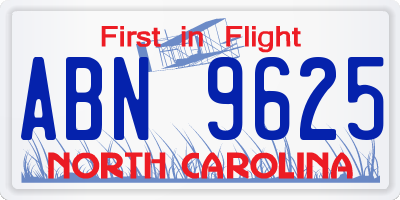 NC license plate ABN9625