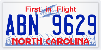 NC license plate ABN9629