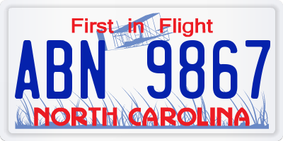 NC license plate ABN9867