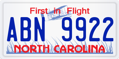 NC license plate ABN9922