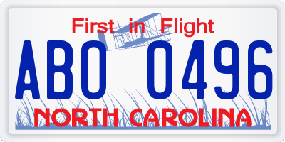 NC license plate ABO0496