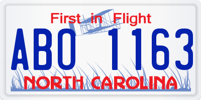 NC license plate ABO1163