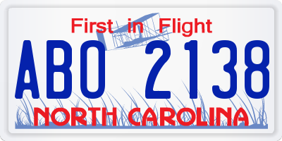 NC license plate ABO2138