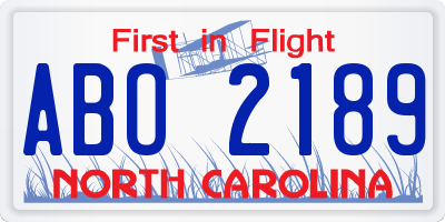 NC license plate ABO2189