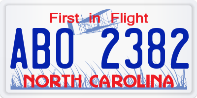 NC license plate ABO2382