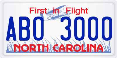 NC license plate ABO3000