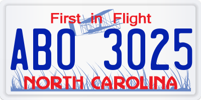 NC license plate ABO3025