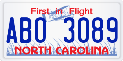 NC license plate ABO3089