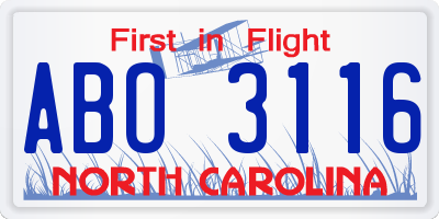 NC license plate ABO3116