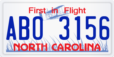 NC license plate ABO3156