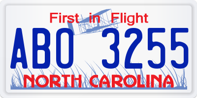 NC license plate ABO3255