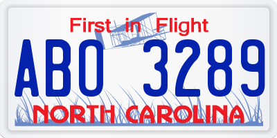 NC license plate ABO3289